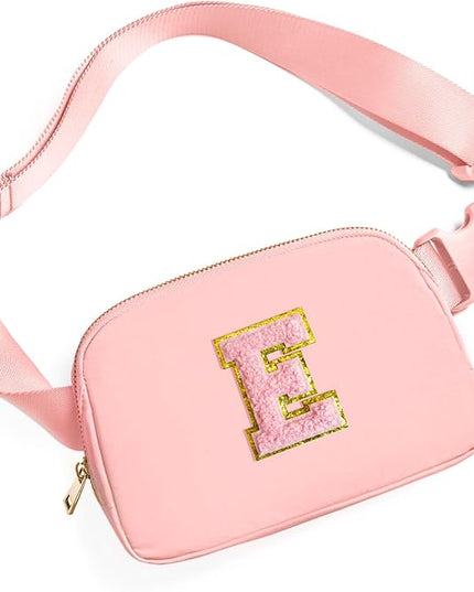 Gitus Belt Bag Fanny Pack Crossbody Bags with Initial Letter Patch Cute Stuff Birthday Gifts for Teenager Girls Trendy Preppy Stuff for Teen Girls Cool Stuff for Teens (Light Pink-E)