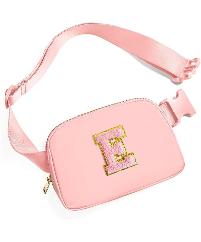 Gitus Belt Bag Fanny Pack Crossbody Bags with Initial Letter Patch Cute Stuff Birthday Gifts for Teenager Girls Trendy Preppy Stuff for Teen Girls Cool Stuff for Teens (Light Pink-E)