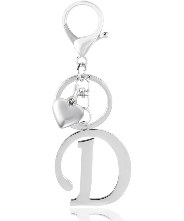 A-Z Heart Initial Letter Keychain, Stainless Steel Alphabet Charm for Handbags, Gift for Women and Girls