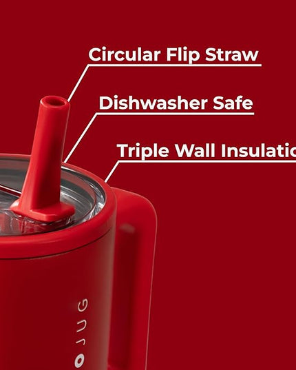 HydroJug Traveler - 40 oz Water Bottle with Handle & Flip Straw - Fits in Cup Holder, Leak Resistant Tumbler-Reusable Insulated Stainless Steel & Rubber Base - Gifts for Women & Men, Alumni Red