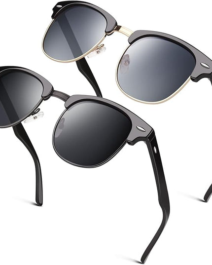 GQUEEN Classic Horn Rimmed Semi Rimless Polarized Sunglasses for Men Women GQO6