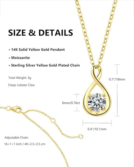 FANCIME 14K Solid Gold Birthstone Pendant with Sterling Silver Chain Infinity Gemstone Necklace Fine Jewelry Anniversary Birthday Christmas Gifts for Women Wife Her