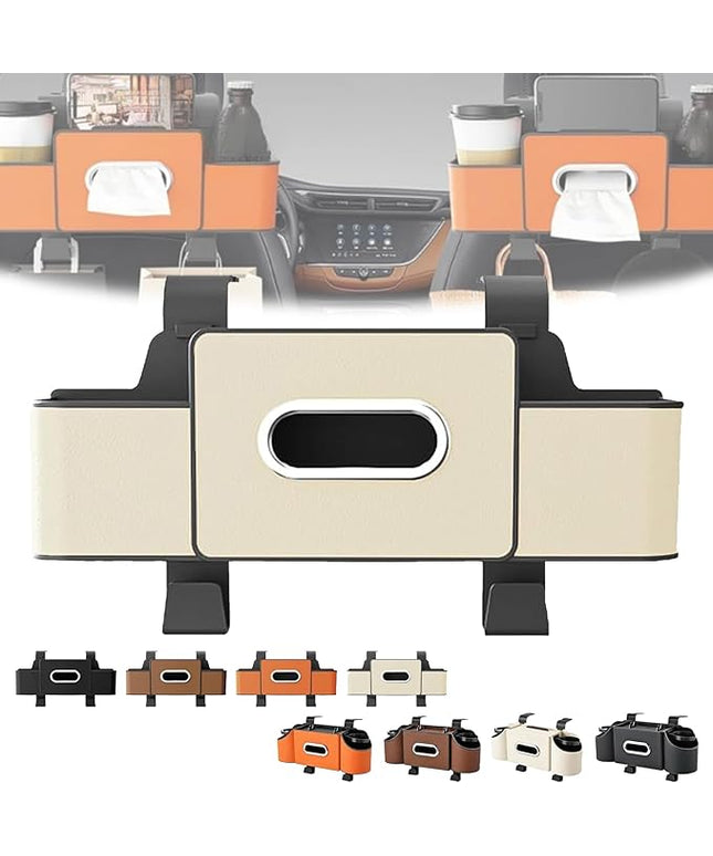 3-in-1 Car Backseat Organizer–Keep Your Ride Clean Organized, Car Organizers and Storage Box Behind Seat, Multifunctional Hanging Cars Organizer and Storage Box with Cup Holder & Tissue Boxs (White)