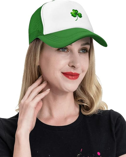 St Patricks Day Lucky Shamrock Hat, Green Clover Baseball Cap for Men Women,Fashion Adjustable Mesh Trucker Hat