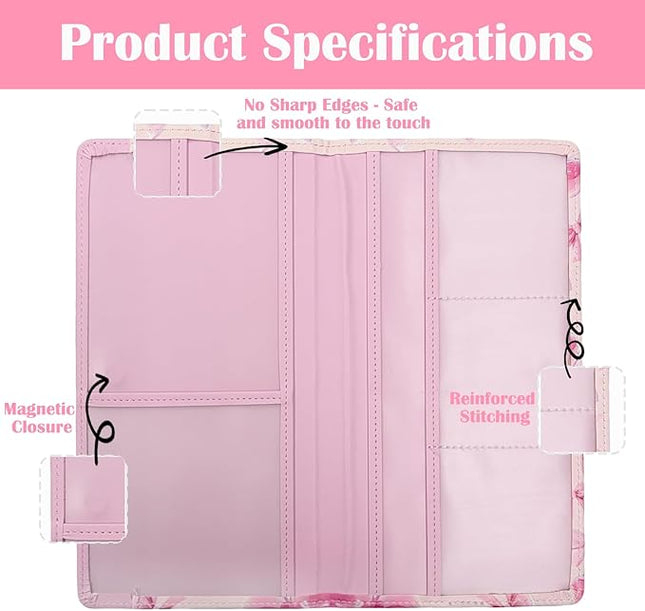 Car Registration and Insurance Holder with Magnetic Closure, Universal Document Organizer for License, Insurance Cards & Glove Box Storage (Cherry-Pink)