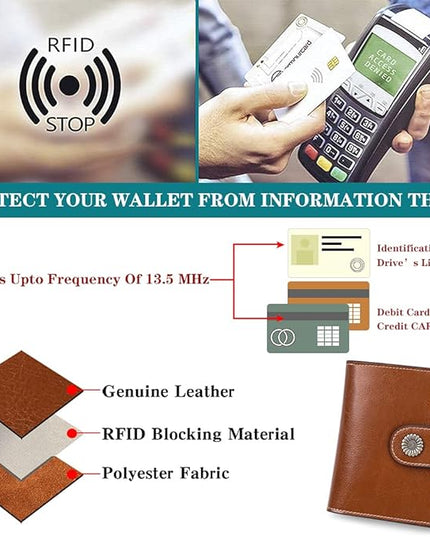 FALAN MULE Genuine Leather Small Wallet for Women, RFID Blocking, Compact Size, Brown