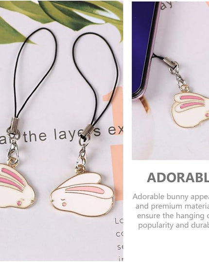Kisangel 4Pcs Rabbit Phone Charms Key Pendants Set for Cell Phones, Removable Cute Hanging Decor Accessories, Random Style for Smartphone Decoration and Camera Charm