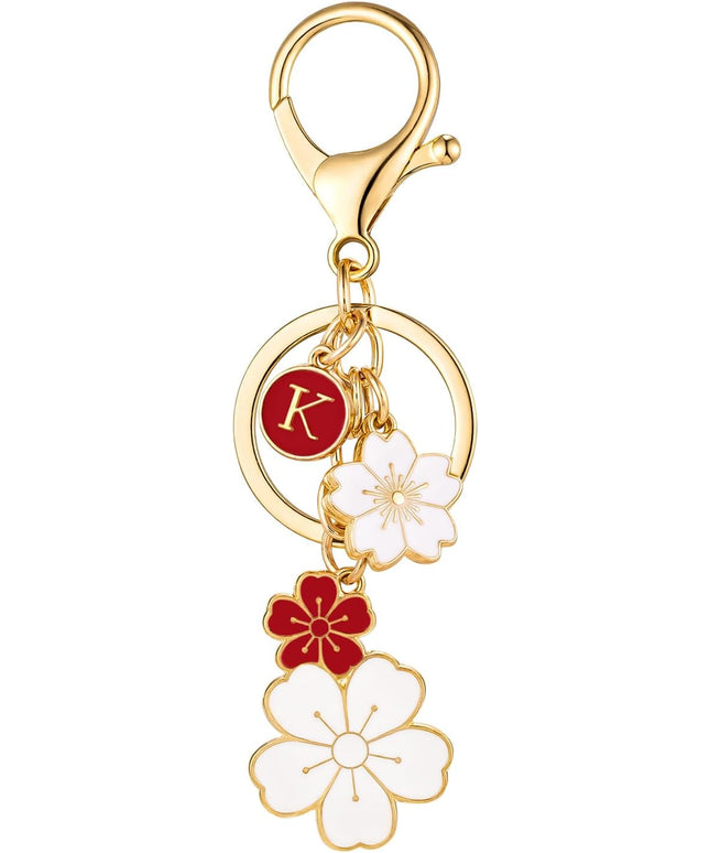 SELOVO Initial Keychain Flower Charms for Key Cute Pink Letter Keyring for Backpack
