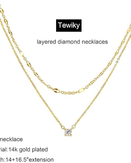 Tewiky Dainty 14k Gold Plated/Silver Cubic Zirconia Necklaces for Women, Simple CZ Jewelry Necklaces Trendy Gifts