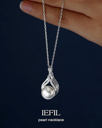 Iefil 10-11mm Tahitian Black Pearl & Freshwater Pearl Necklace - S925 Sterling Silver Pearls Necklace, Anniversary Birthday Gifts for Women Wife Girlfriend Mom