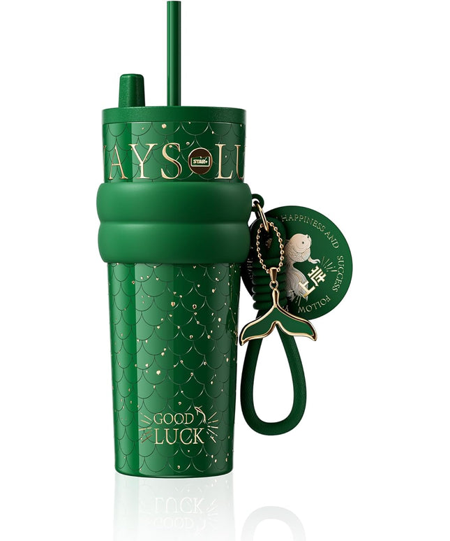 24 oz Tumbler with Lid and Straw, Insulated Coffee Mug Leak Proof, Portable Iced Travel Water Bottle, Reusable Thermal Coffee Cup, Gifts for Women, Emerald Green