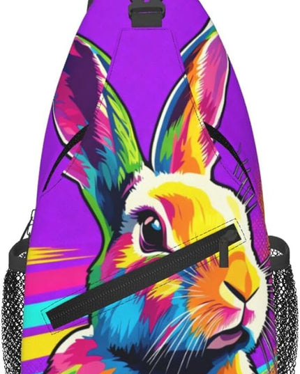 Animal Face Sling Bag Crossbody Bags Chest Bag Backpack for Travel Running and Hiking for Men Women Colorful Rabbit