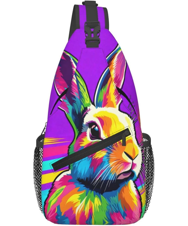 Animal Face Sling Bag Crossbody Bags Chest Bag Backpack for Travel Running and Hiking for Men Women Colorful Rabbit