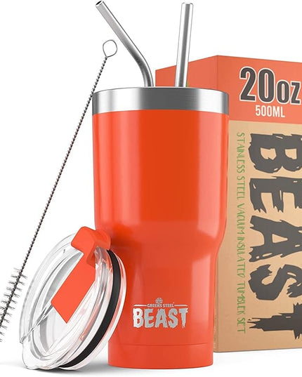 Beast 20 oz Tumbler Stainless Steel Vacuum Insulated Coffee Ice Cup Double Wall Travel Flask (Orange)