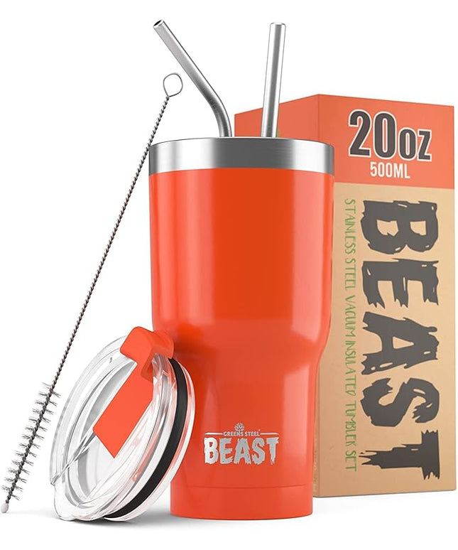 Beast 20 oz Tumbler Stainless Steel Vacuum Insulated Coffee Ice Cup Double Wall Travel Flask (Orange)