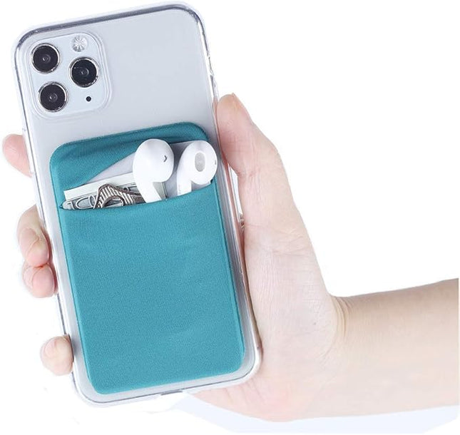 3Pack Cell Phone Card Holder Pocket for Back of Phone,Stretchy Stick on Wallet Credit Card ID Case Pouch Sleeve Self Adhesive Sticker with Flap for iPhone Samsung Galaxy-2Black+1Teal Green