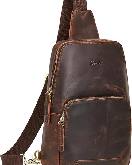 S-ZONE Sling Bag for Men Women RFID Blocking Genuine Leather Crossbody Shoulder Bag Backpack Hiking Daypack Travel