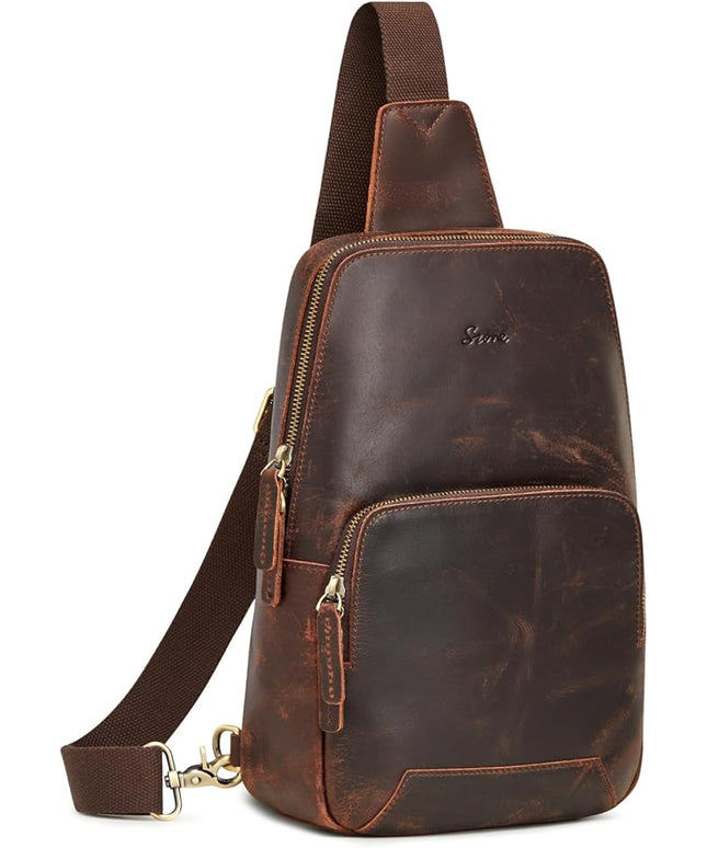S-ZONE Sling Bag for Men Women RFID Blocking Genuine Leather Crossbody Shoulder Bag Backpack Hiking Daypack Travel