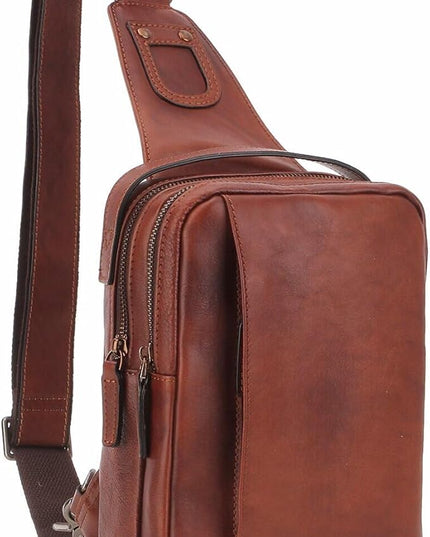Genuine Leather Sling Bag for Men and Women Chest Bag Purse Crossbody Shoulder Bags Backpack Hiking Backpack Daypack (Brown)