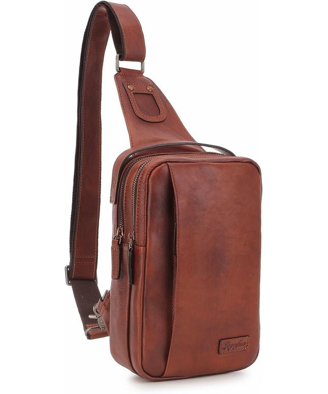 Genuine Leather Sling Bag for Men and Women Chest Bag Purse Crossbody Shoulder Bags Backpack Hiking Backpack Daypack (Brown)