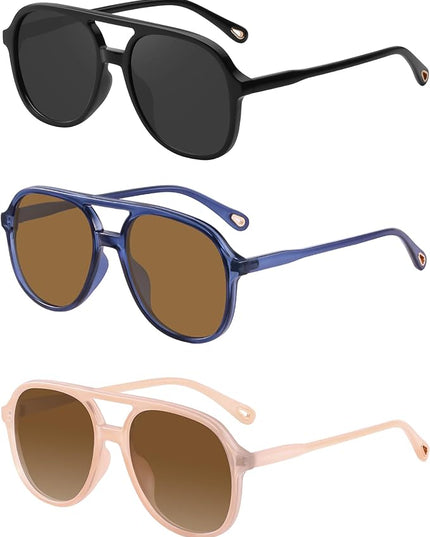 YDAOWKN Retro Square Aviator Sunglasses for Womens Mens Vintage 70s Double Bridge Sun Glasses