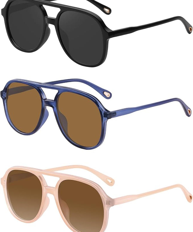 YDAOWKN Retro Square Aviator Sunglasses for Womens Mens Vintage 70s Double Bridge Sun Glasses