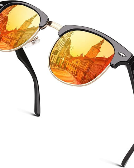 GQUEEN Classic Horn Rimmed Semi Rimless Polarized Sunglasses for Men Women GQO6