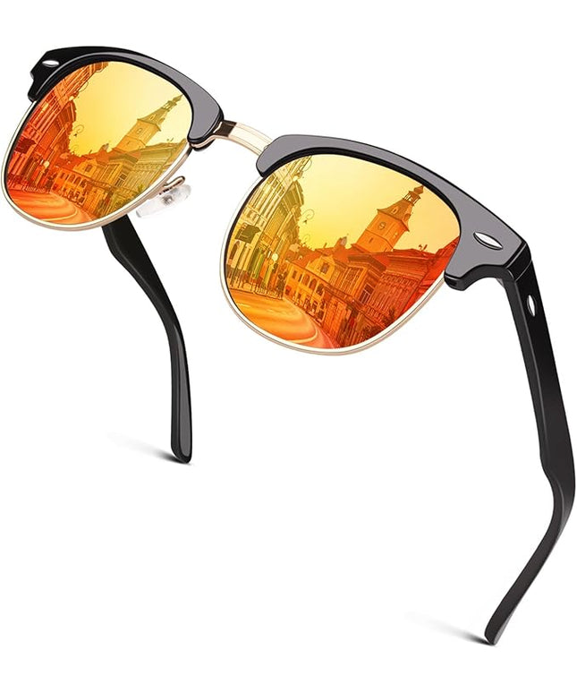 GQUEEN Classic Horn Rimmed Semi Rimless Polarized Sunglasses for Men Women GQO6