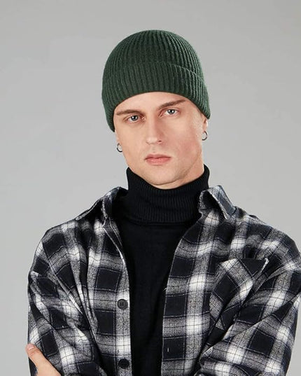 ROYBENS Swag Wool Knit Cuff Short Fisherman Beanie for Men Women, Winter Warm Hats