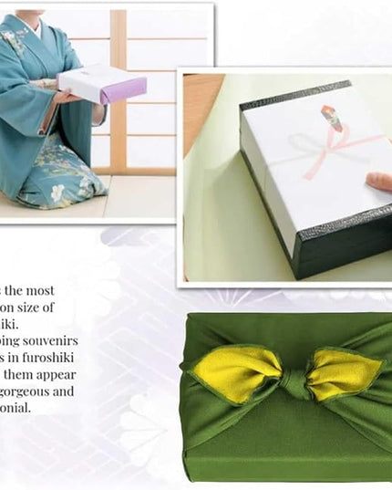 Furoshiki Japanese Wrapping Cloth Eco Gift Wrap Paper Reversible Eco-bag for Christmas birthday Gift Bento Lunch Cake Wine Bottle Box Kimono Cover (Forest Green and Light Yellow, 27.6 x 27.6 inches)