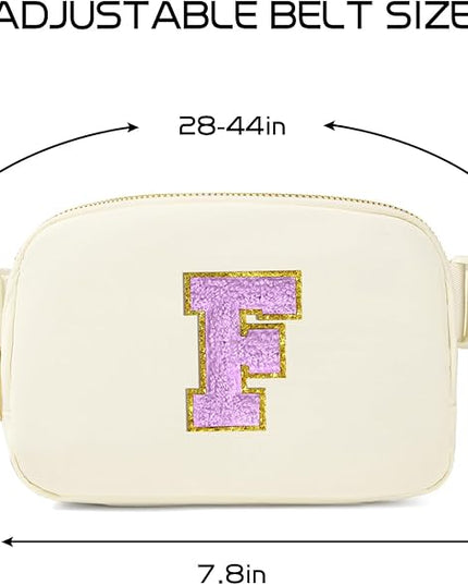 Gitus Gifts for 8 9 10 11 12 Year Old Girls Belt Bag Fanny Pack Crossbody Bags with Initial Letter Patch Cute Stuff Birthday Gifts for Teen Girls Women Personalized Trend Stuff (Ivory-F)