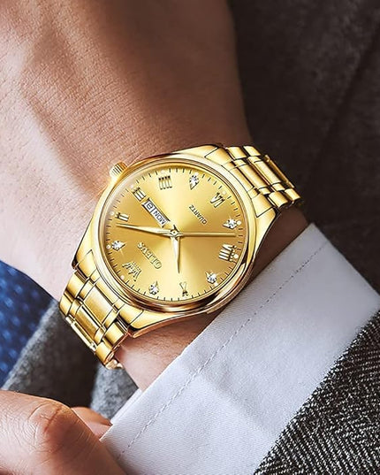 OLEVS Men's Luxury Watch Waterproof Luminous Easy Read Chronograph Watches Full Gold/White Dail/Black Face with Calendar Wristwatch
