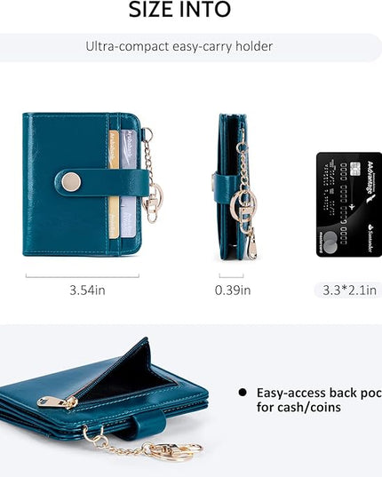 POIUGOYA Slim Wallet for Women,RFID Blocking Bifold Credit Card Holder with Zipper Coin Pocket,ID Window,Keychain