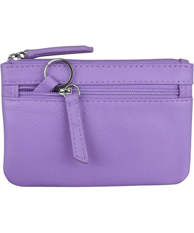ili New York Mini Leather Coin Purse, Compact Design with Key Ring and RFID Protection for Women and Men in Vibrant Colors, Amethyst