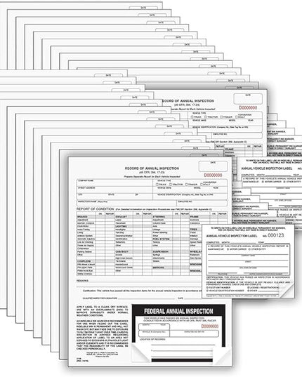 J. J. Keller 25-Pack, Record of Annual Inspection Form with Inspection Label & Prenumbered Vinyl Adhesive Label 2-Ply, 2-Ply Carbonless Form, DOT Compliant