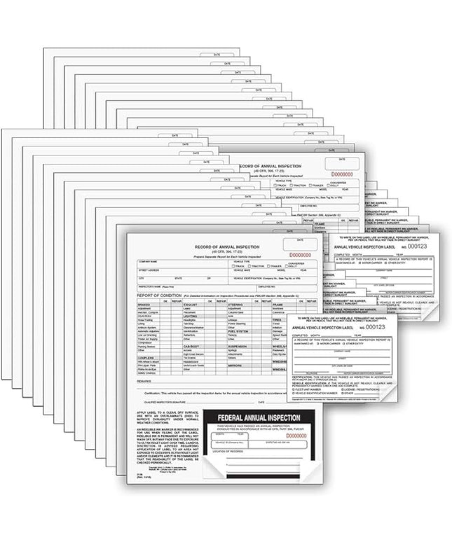J. J. Keller 25-Pack, Record of Annual Inspection Form with Inspection Label & Prenumbered Vinyl Adhesive Label 2-Ply, 2-Ply Carbonless Form, DOT Compliant