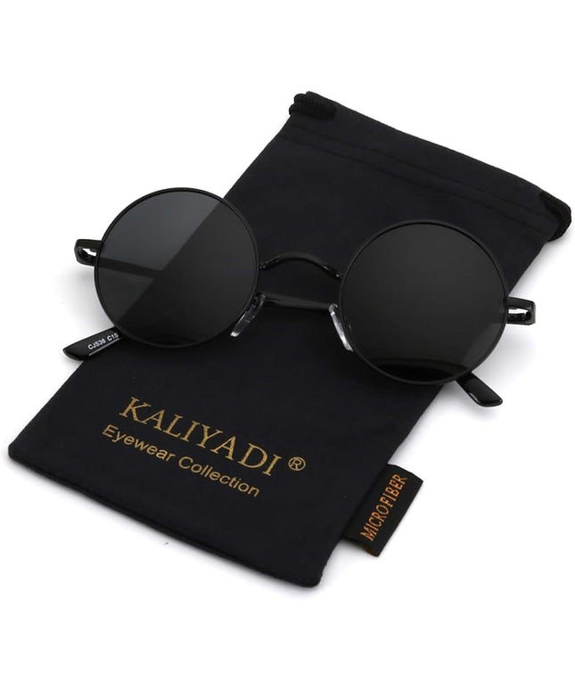 KALIYADI Round Polarized Sunglasses for Men Women Retro Metal Hippie Circle Style Sun Glasses UV Protection