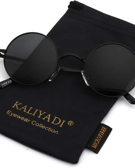 KALIYADI Round Polarized Sunglasses for Men Women Retro Metal Hippie Circle Style Sun Glasses UV Protection