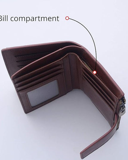 Bveyzi Women's Small Leather RFID Blocking Bifold Zipper Pocket Wallet Ladies Credit Card Slots Purse with id Window