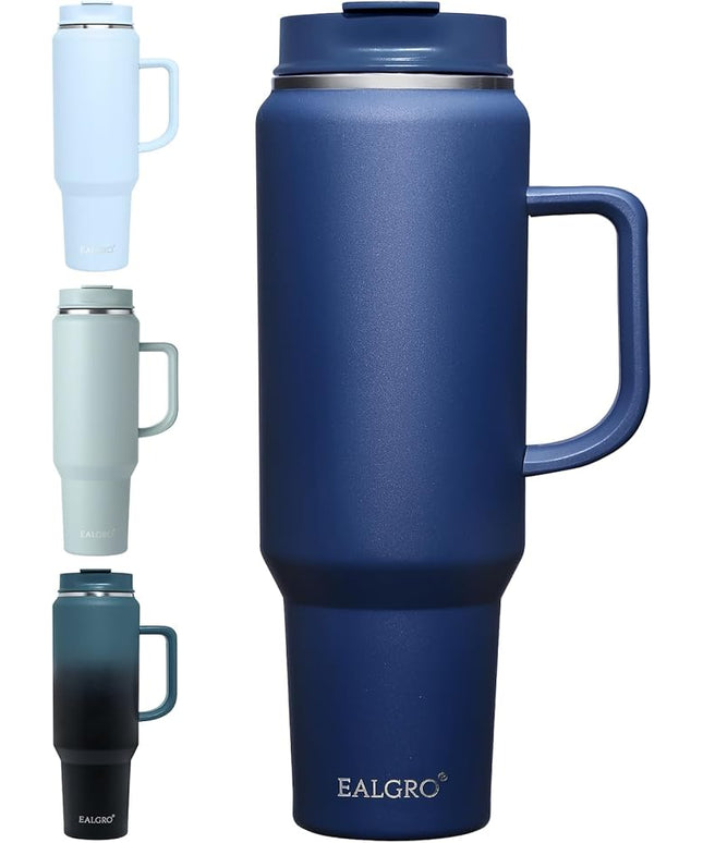 50 oz Tumbler with Handle, Insulated Tumblers with Lid and Straw, Large Metal Sports Water Bottle Jug, Thermal Stainless Steel Travel Coffee Mug Cup, Navy