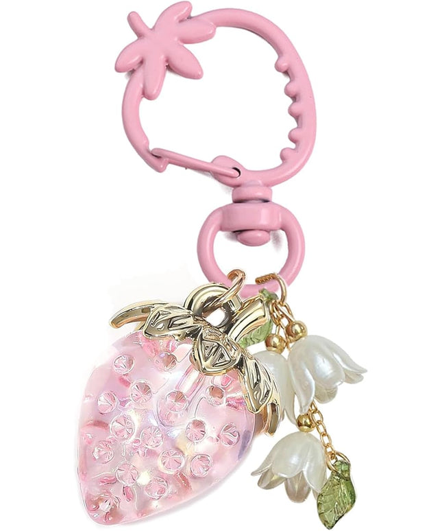 Agromusk Cute Strawberry Keychain,Bag Charms,Kawaii Heart Flower Daisy Key chains Accessories Decor for Girls Purse Gift