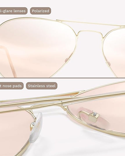 livho Sunglasses for Men Women Aviator Polarized Metal Mirror UV 400 Lens Protection