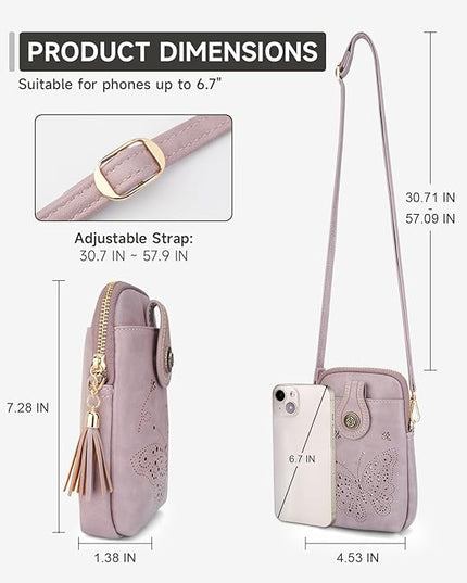 Small Crossbody Bags for Women, Lightweight Mini Cute Cell Phone Purse for Women with Tassel Shining Butterfly