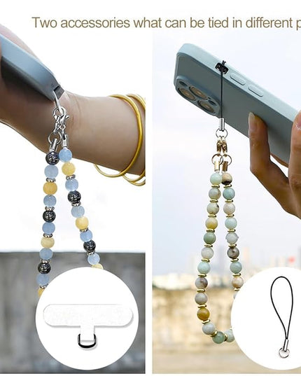 Marble Beaded Phone Wrist Strap, Cellphone Lanyard with Tether Tab, Hands-Free Wristlet Bracelet