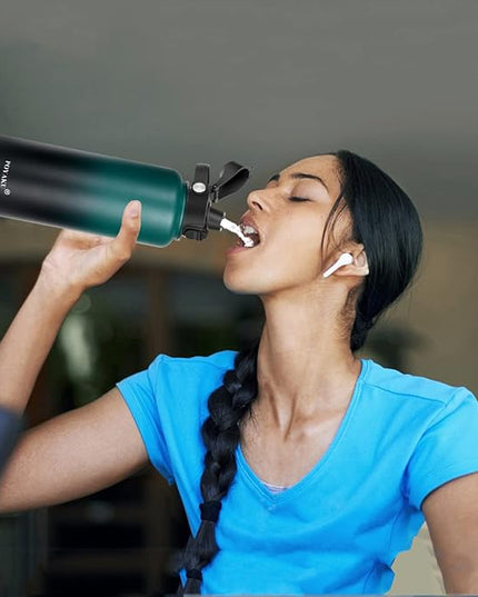 Water Bottle Insulated 32oz 40oz 64oz 128oz Straw Lid Spout Lid & 3 Lids, Leak Proof, Vacuum Insulated,Stainless Steel Water Bottle Wide Mouth for Sports, Gym or Office