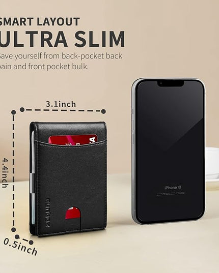 RUNBOX Slim Money Clip Wallets for Men RFID Blocking 11 Card Holder Minimalist Small Leather Bifold Men's Front Pocket Wallet Gift Box