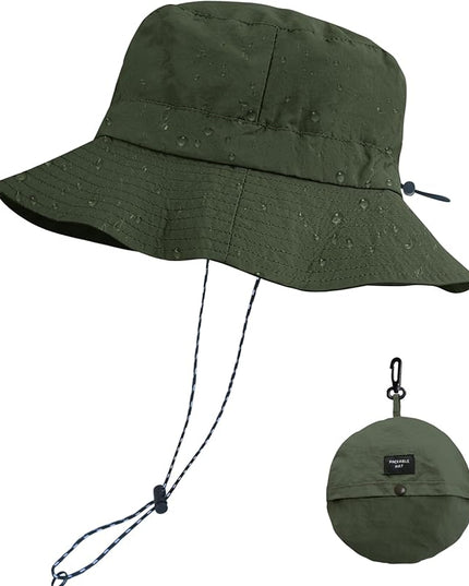 PFFY Quick Dry Waterproof Packable Bucket Hat for Women Men Outdoor Sun Hats with Detachable Chin Strap