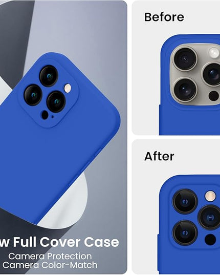 FireNova Designed for iPhone 15 Pro Max Case, Silicone Upgraded [Camera Protection] Phone Case with [2 Screen Protectors], Soft Anti-Scratch Microfiber Lining Inside, 6.7 inch, Klein Blue