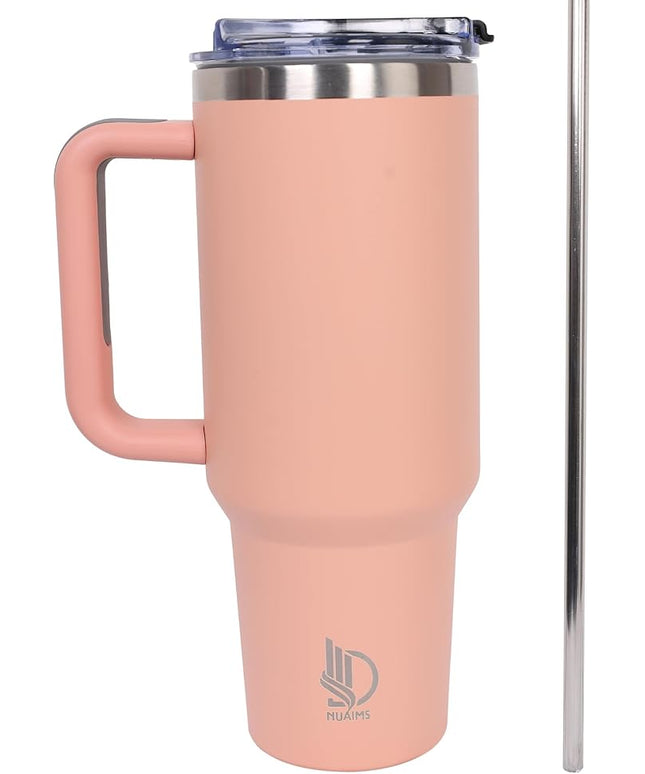 40oz Insulated Tumbler with Handle, Leakproof Straw Lid & Carry Handle - Double Wall Vacuum Insulation Keeps Ice 24 Hours, BPA Free Stainless Steel Water Bottle (Melon)