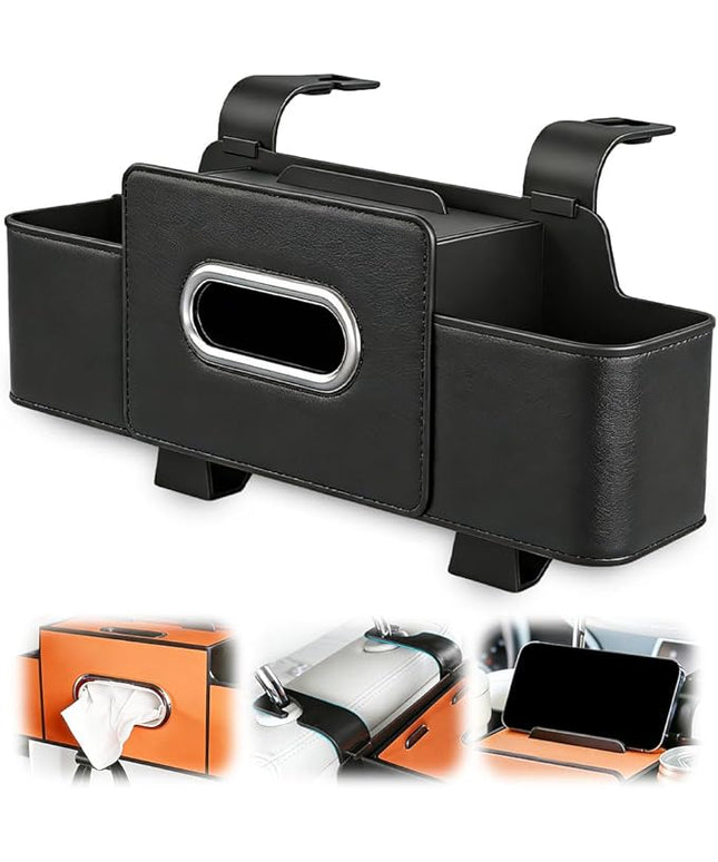 Multifunctional Car Seat Back Storage Box, 3-in-1 Backseat Car Organizer with Dual Cup Holders, Hold Phones, Snacks, Drinks, and Handbags (Black)